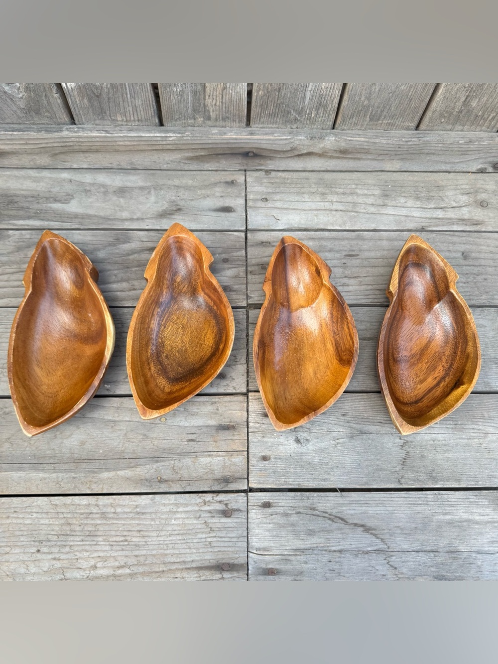 VTG MCM Monkey Pod Wood Leaf Bowls Set of 4